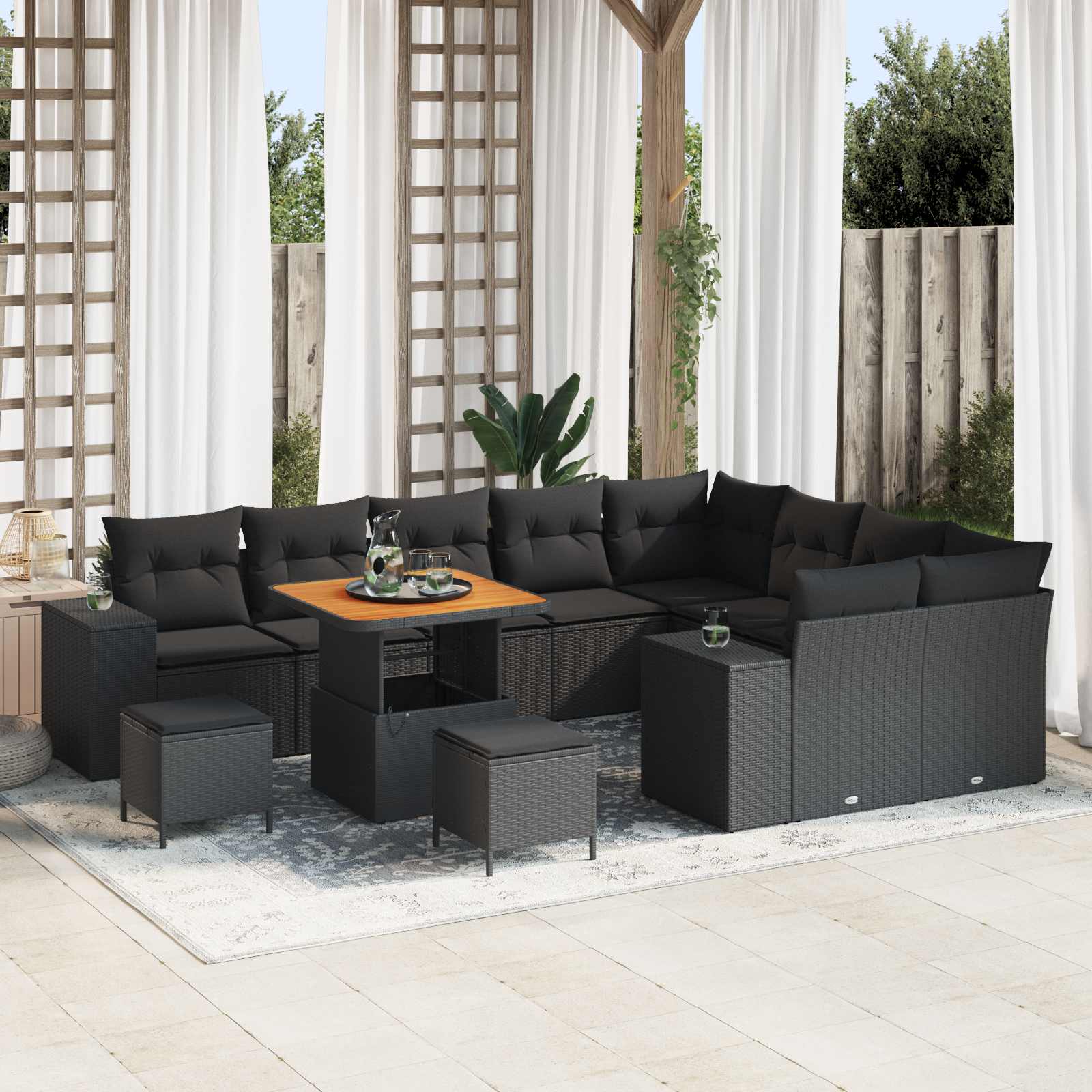 Tuin Sofa Set met kussen met opslag met kussen 12 pcs Zwart is nu te koop bij PeponiXL, paradijselijk wonen!