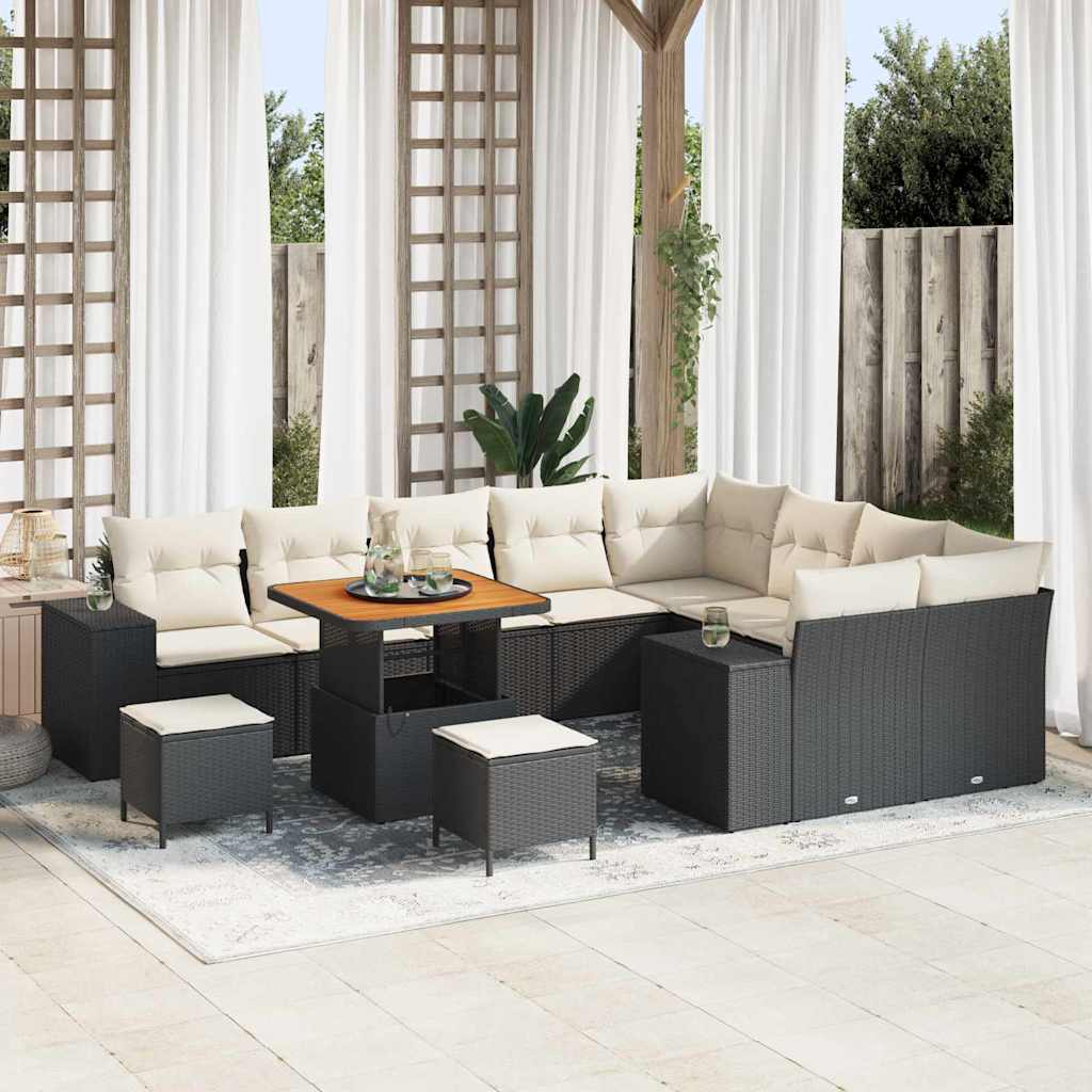 Tuin Sofa Set met kussen met opslag 12 pcs Zwart en Crème is nu te koop bij PeponiXL, paradijselijk wonen!