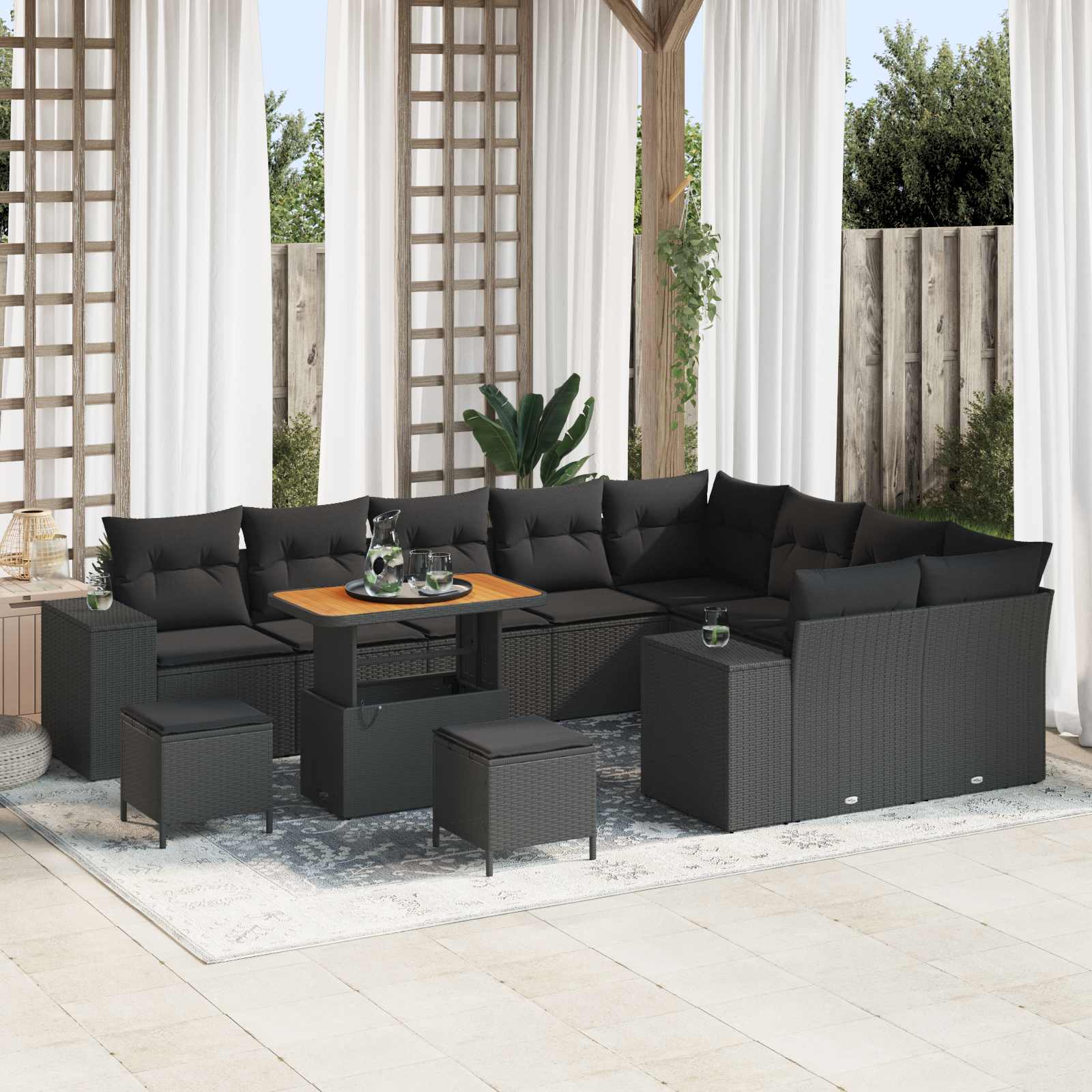 Tuin Sofa Set met kussen met opslag met kussen 12 pcs Zwart is nu te koop bij PeponiXL, paradijselijk wonen!