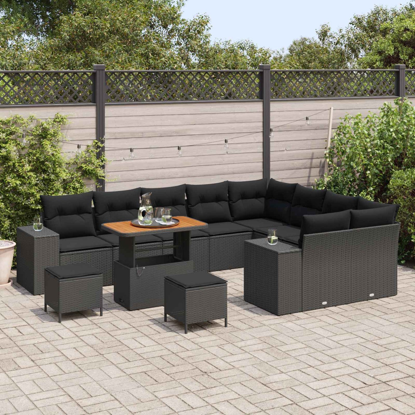 Tuin Sofa Set met kussen met opslag met kussen 12 pcs Zwart is nu te koop bij PeponiXL, paradijselijk wonen!