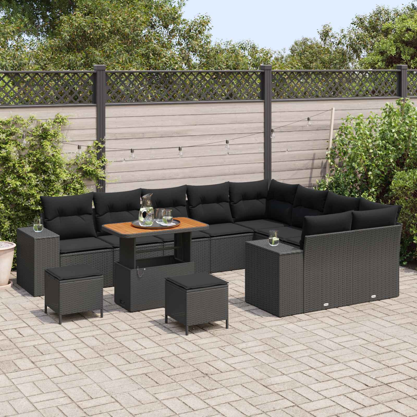 Tuin Sofa Set met kussen met opslag met kussen 12 pcs Zwart is nu te koop bij PeponiXL, paradijselijk wonen!