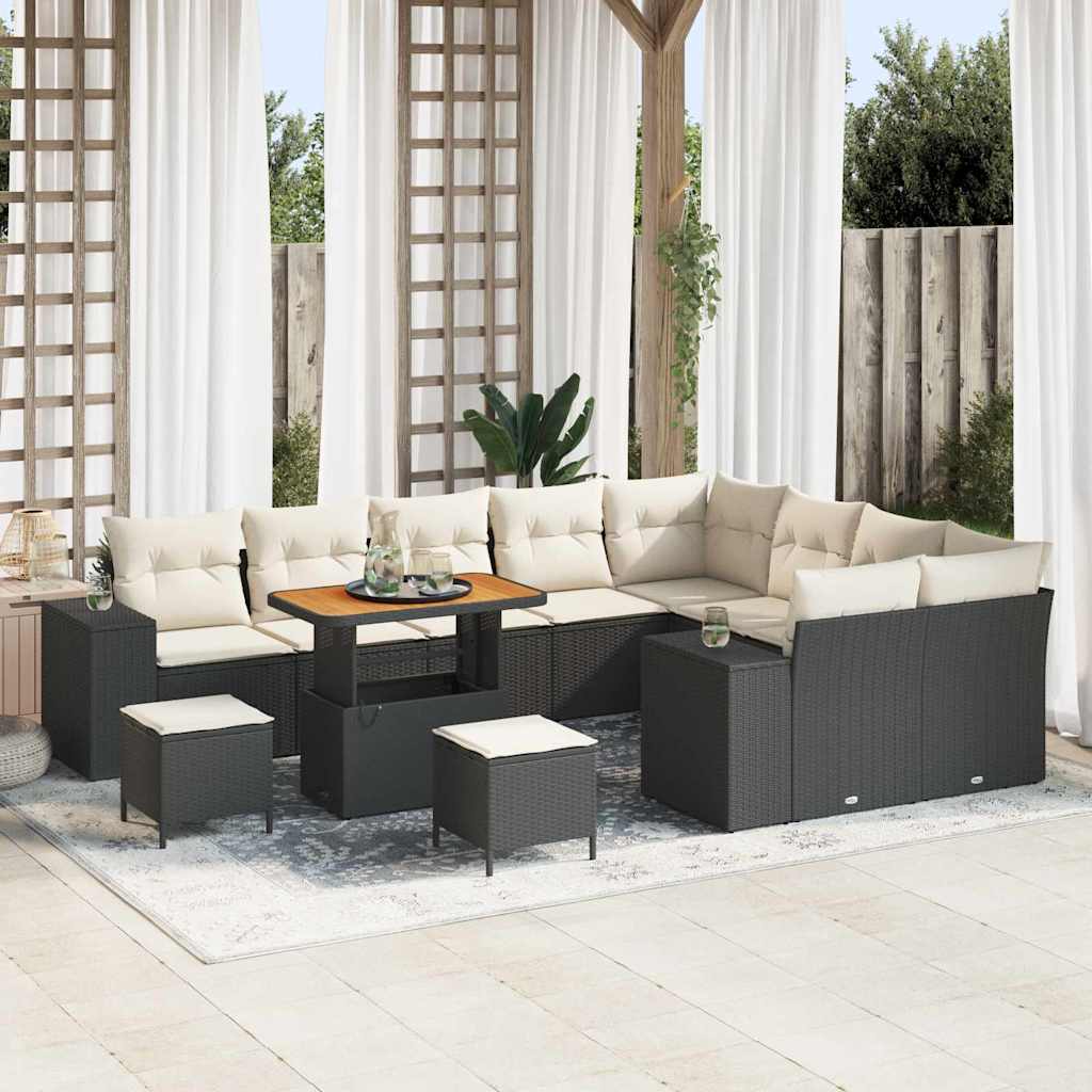 Tuin Sofa Set met kussen met opslag 12 pcs Zwart en Crème is nu te koop bij PeponiXL, paradijselijk wonen!