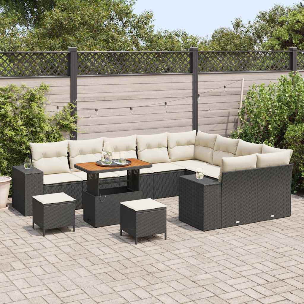 Tuin Sofa Set met kussen met opslag 12 pcs Zwart en Crème is nu te koop bij PeponiXL, paradijselijk wonen!