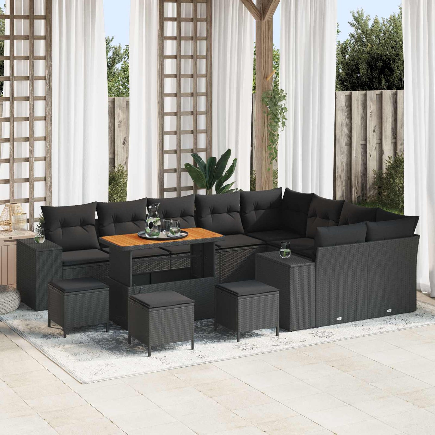Tuin Sofa Set met kussen met opslag met kussen 13 pcs Zwart is nu te koop bij PeponiXL, paradijselijk wonen!