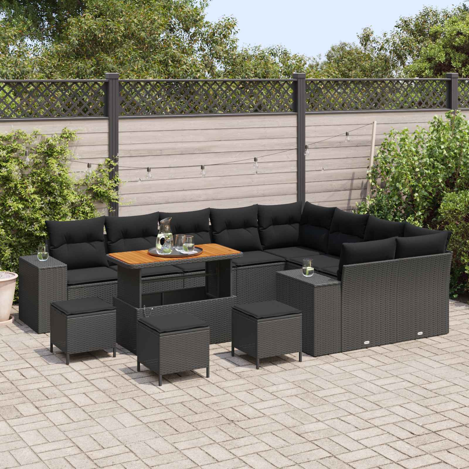 Tuin Sofa Set met kussen met opslag met kussen 13 pcs Zwart is nu te koop bij PeponiXL, paradijselijk wonen!