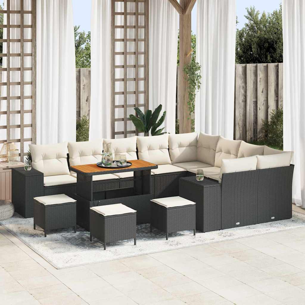 Tuin Sofa Set met kussen met opslag 13 pcs Zwart en Crème is nu te koop bij PeponiXL, paradijselijk wonen!