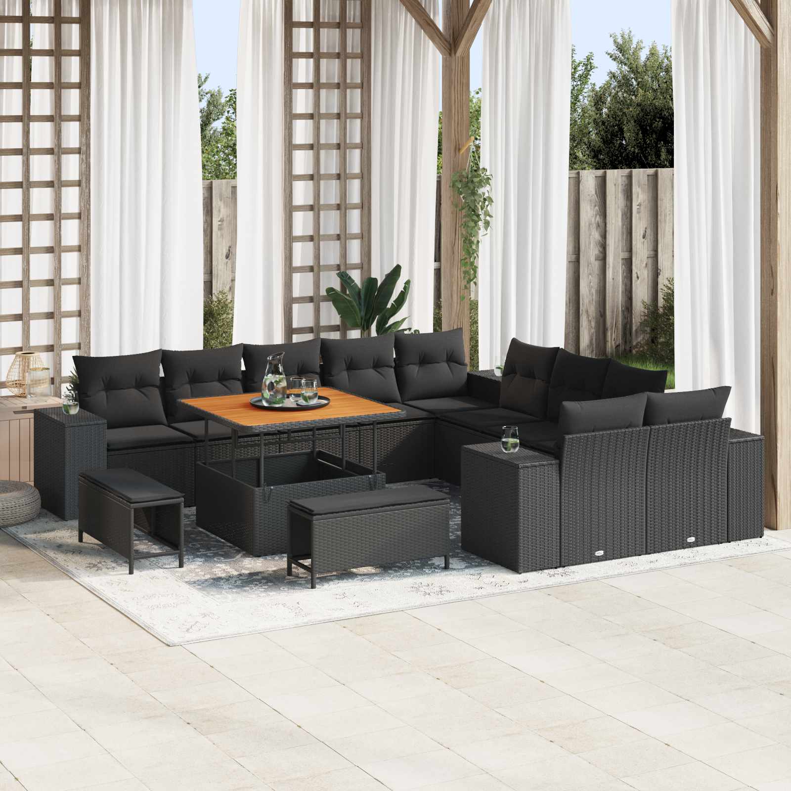 Tuin Sofa Set met kussen 13 pcs Zwart poly rattan is nu te koop bij PeponiXL, paradijselijk wonen!