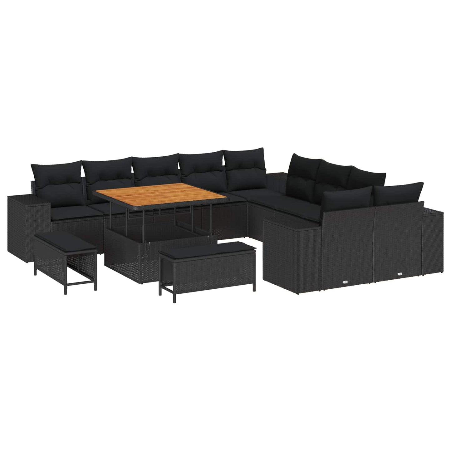 Tuin Sofa Set met kussen 13 pcs Zwart poly rattan is nu te koop bij PeponiXL, paradijselijk wonen!