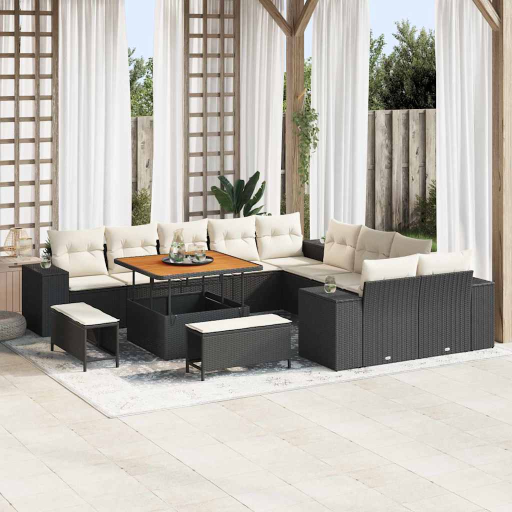 Tuin Sofa Set met kussen 13 pcs Zwart en Crème poly rattan is nu te koop bij PeponiXL, paradijselijk wonen!