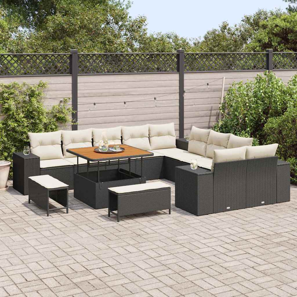 Tuin Sofa Set met kussen 13 pcs Zwart en Crème poly rattan is nu te koop bij PeponiXL, paradijselijk wonen!
