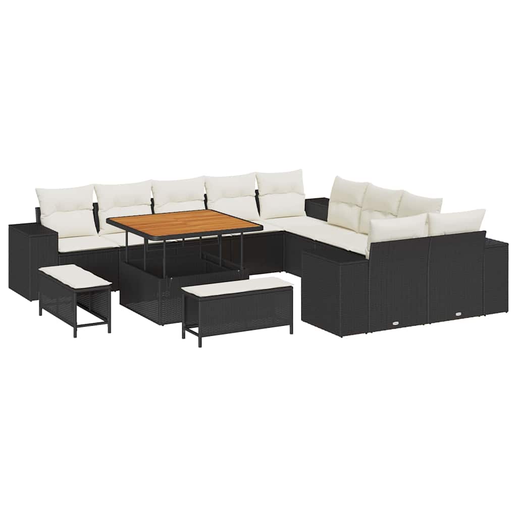 Tuin Sofa Set met kussen 13 pcs Zwart en Crème poly rattan is nu te koop bij PeponiXL, paradijselijk wonen!