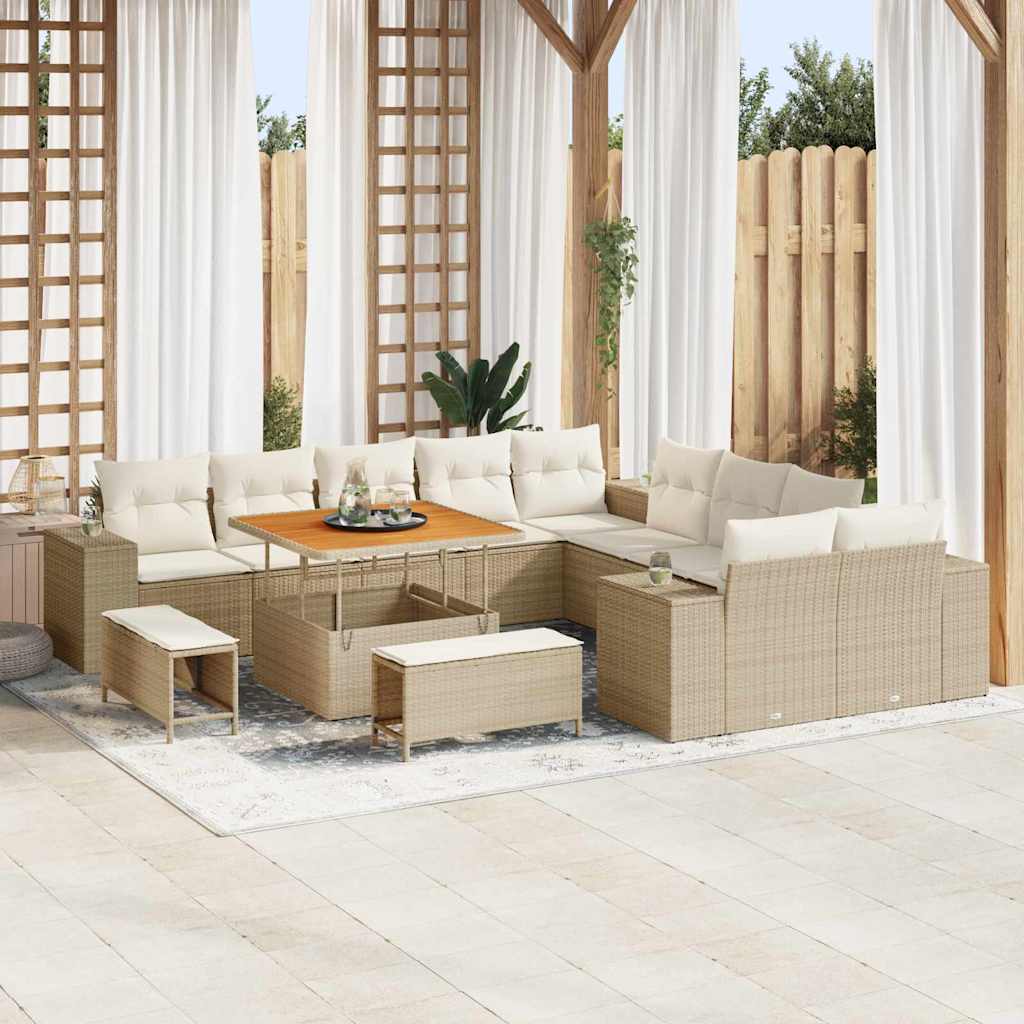 Tuin Sofa Set met kussen 13 pcs Beige en Crème poly rattan is nu te koop bij PeponiXL, paradijselijk wonen!