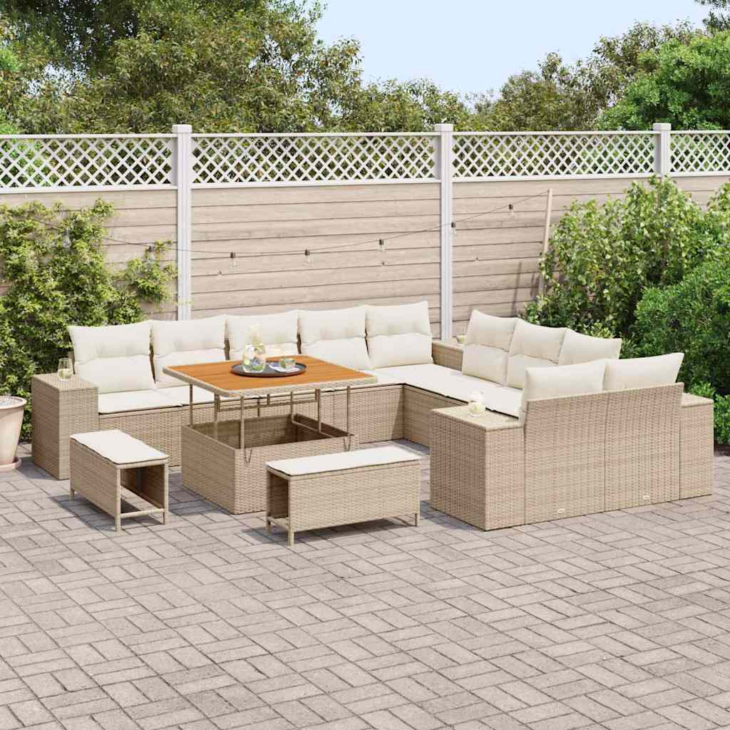 Tuin Sofa Set met kussen 13 pcs Beige en Crème poly rattan is nu te koop bij PeponiXL, paradijselijk wonen!