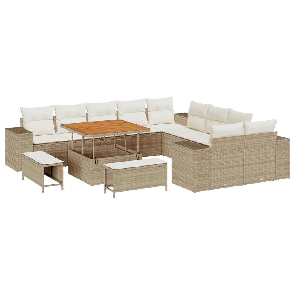 Tuin Sofa Set met kussen 13 pcs Beige en Crème poly rattan is nu te koop bij PeponiXL, paradijselijk wonen!