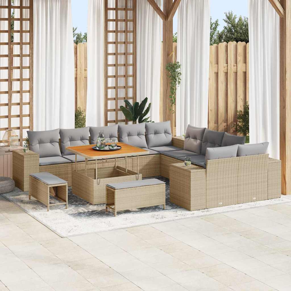 Tuin Sofa Set 13 pcs Beige en Licht Grijs poly rattan is nu te koop bij PeponiXL, paradijselijk wonen!
