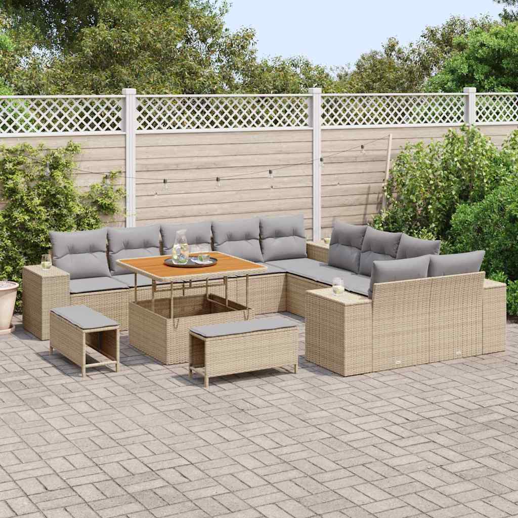 Tuin Sofa Set 13 pcs Beige en Licht Grijs poly rattan is nu te koop bij PeponiXL, paradijselijk wonen!