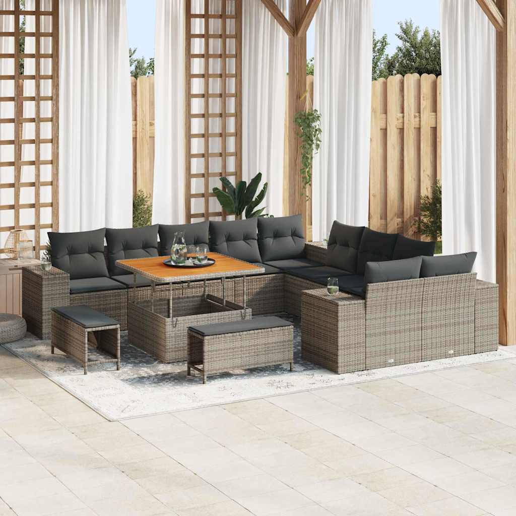 Tuin Sofa Set met kussen 13 pcs Grijs poly rattan is nu te koop bij PeponiXL, paradijselijk wonen!