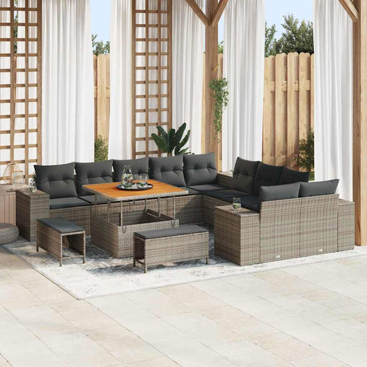 Tuin Sofa Set met kussen 13 pcs Grijs poly rattan is nu te koop bij PeponiXL, paradijselijk wonen!