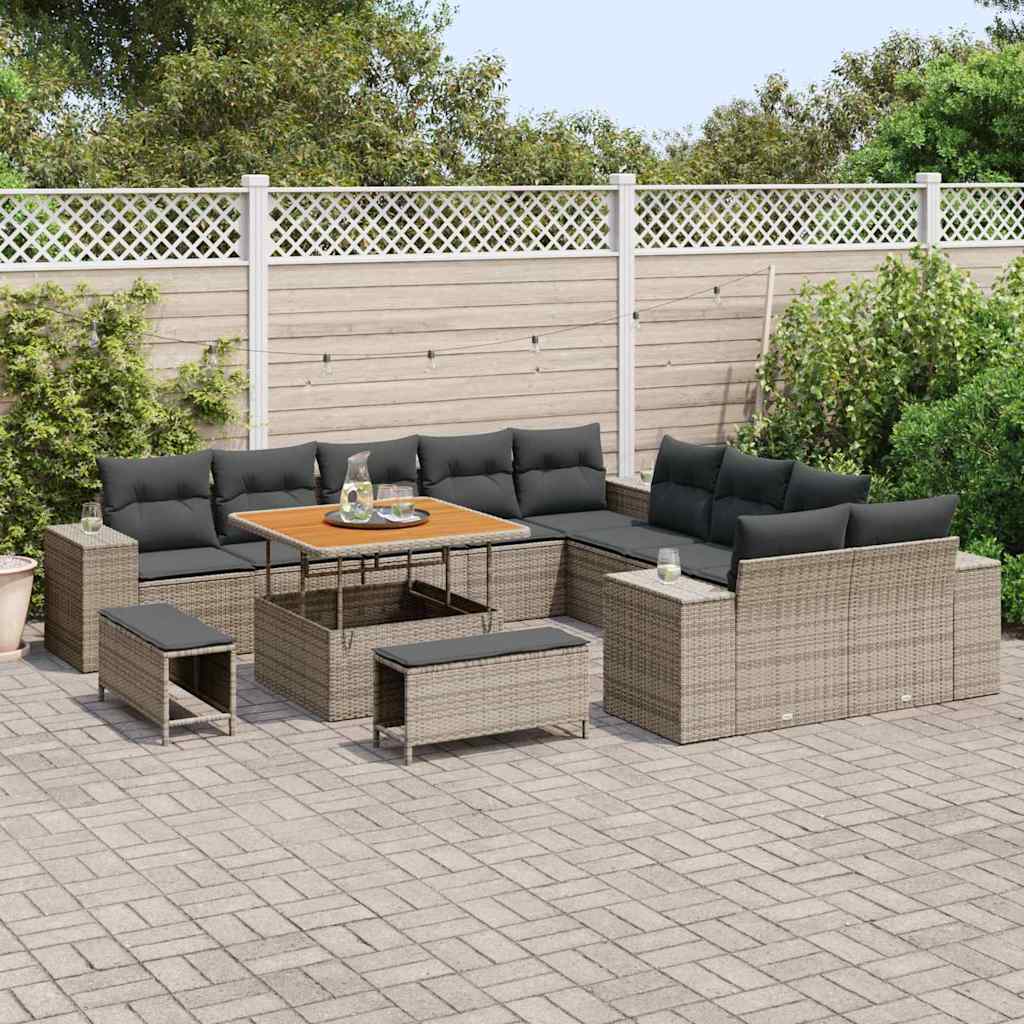 Tuin Sofa Set met kussen 13 pcs Grijs poly rattan is nu te koop bij PeponiXL, paradijselijk wonen!