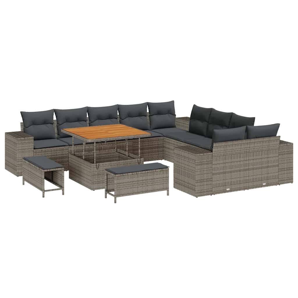 Tuin Sofa Set met kussen 13 pcs Grijs poly rattan is nu te koop bij PeponiXL, paradijselijk wonen!