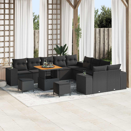 Tuin Sofa Set met kussen 13 pcs Zwart poly rattan is nu te koop bij PeponiXL, paradijselijk wonen!