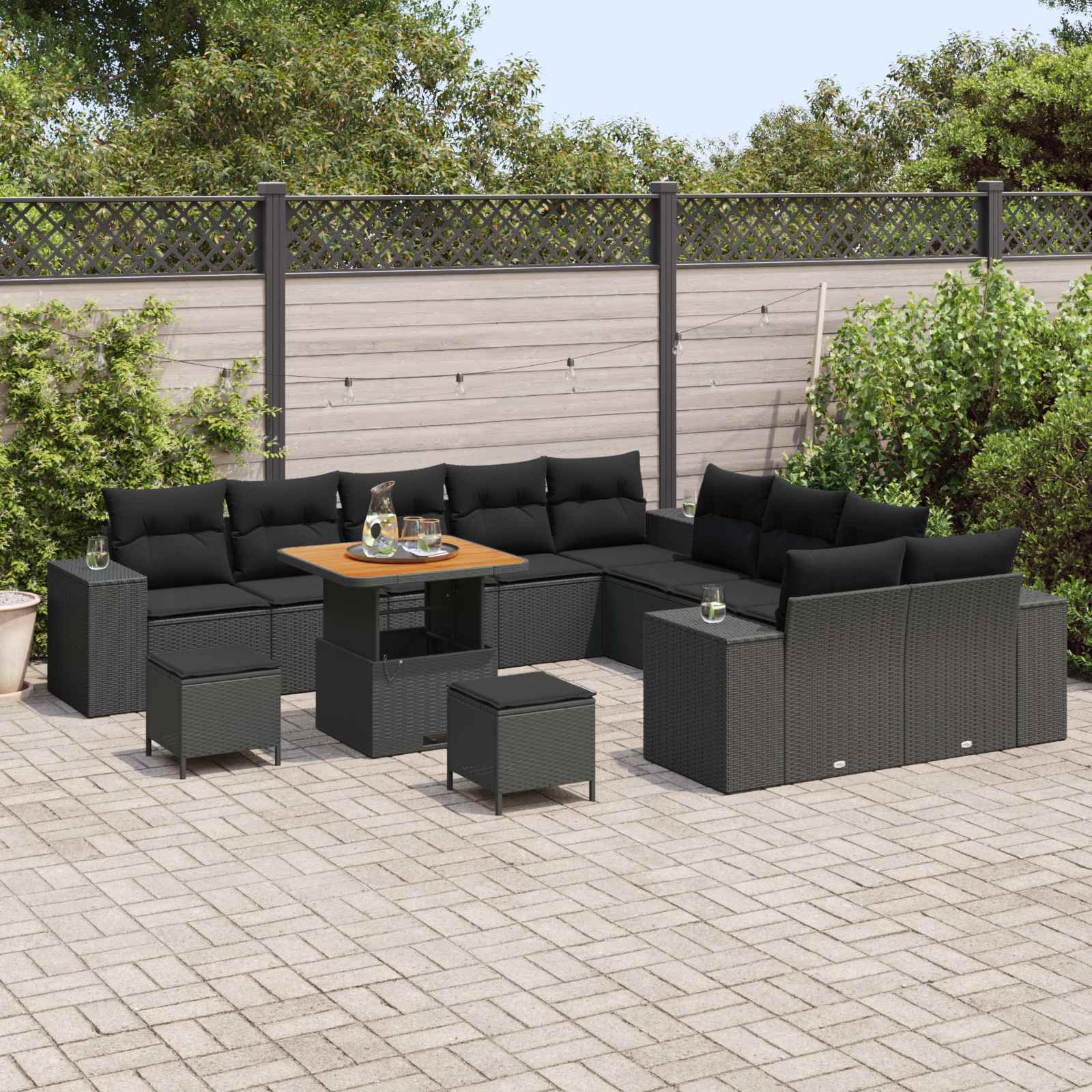 Tuin Sofa Set met kussen 13 pcs Zwart poly rattan is nu te koop bij PeponiXL, paradijselijk wonen!