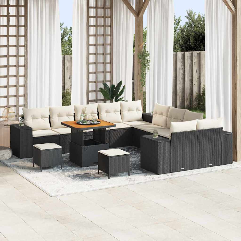 Tuin Sofa Set met kussen 13 pcs Zwart en Crème poly rattan is nu te koop bij PeponiXL, paradijselijk wonen!