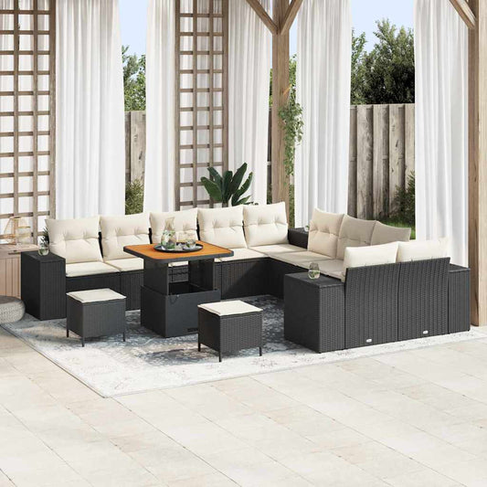 Tuin Sofa Set met kussen 13 pcs Zwart en Crème poly rattan is nu te koop bij PeponiXL, paradijselijk wonen!