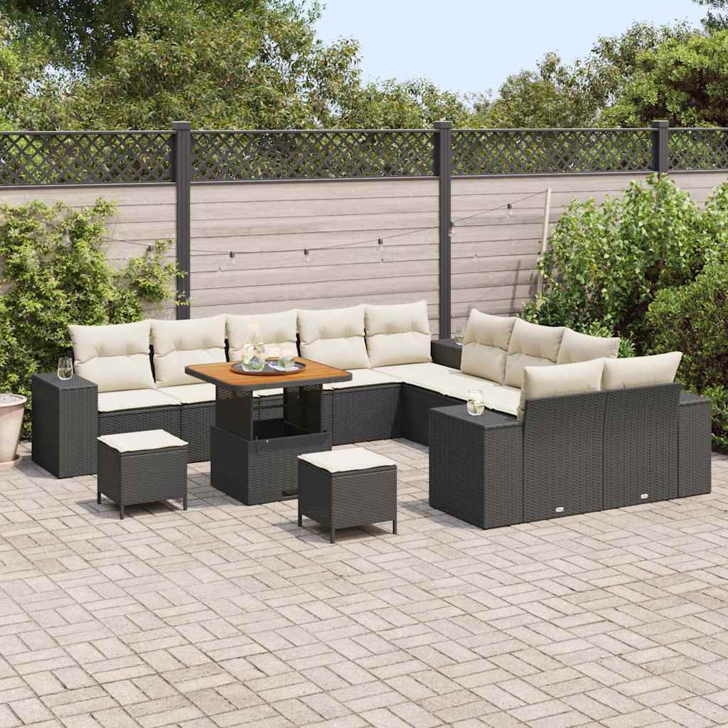 Tuin Sofa Set met kussen 13 pcs Zwart en Crème poly rattan is nu te koop bij PeponiXL, paradijselijk wonen!