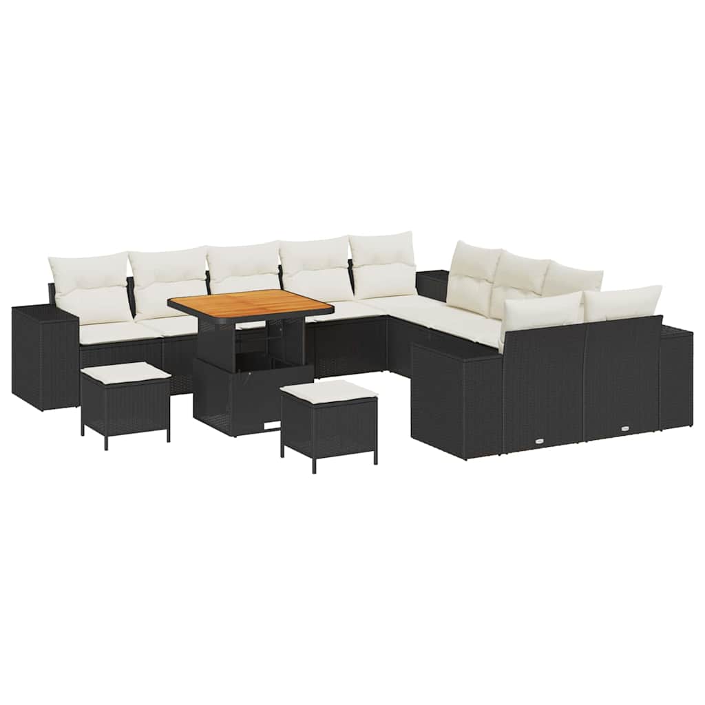 Tuin Sofa Set met kussen 13 pcs Zwart en Crème poly rattan is nu te koop bij PeponiXL, paradijselijk wonen!