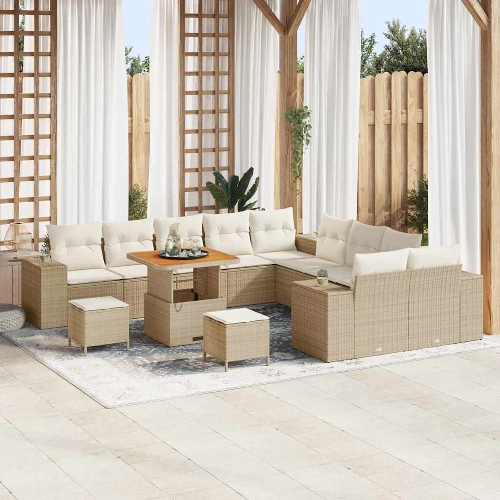 Tuin Sofa Set met kussen 13 pcs Beige en Crème poly rattan is nu te koop bij PeponiXL, paradijselijk wonen!