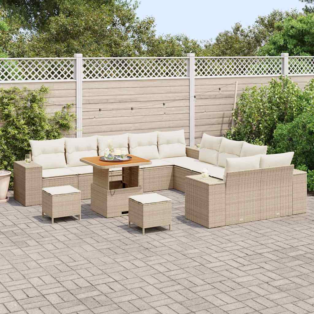 Tuin Sofa Set met kussen 13 pcs Beige en Crème poly rattan is nu te koop bij PeponiXL, paradijselijk wonen!
