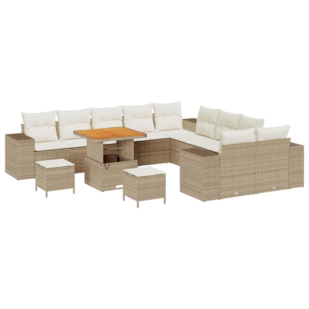 Tuin Sofa Set met kussen 13 pcs Beige en Crème poly rattan is nu te koop bij PeponiXL, paradijselijk wonen!