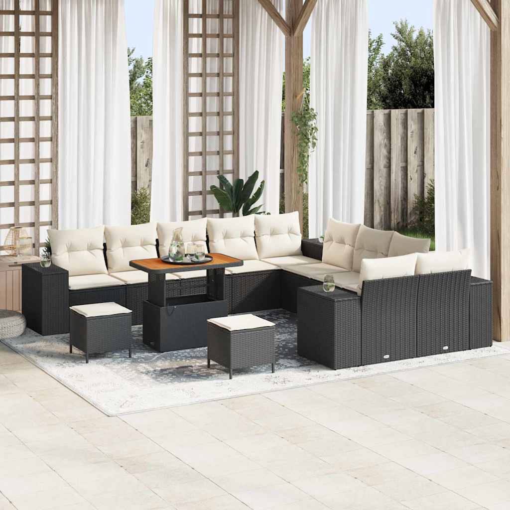 Tuin Sofa Set met kussen 13 pcs Zwart en Crème poly rattan is nu te koop bij PeponiXL, paradijselijk wonen!