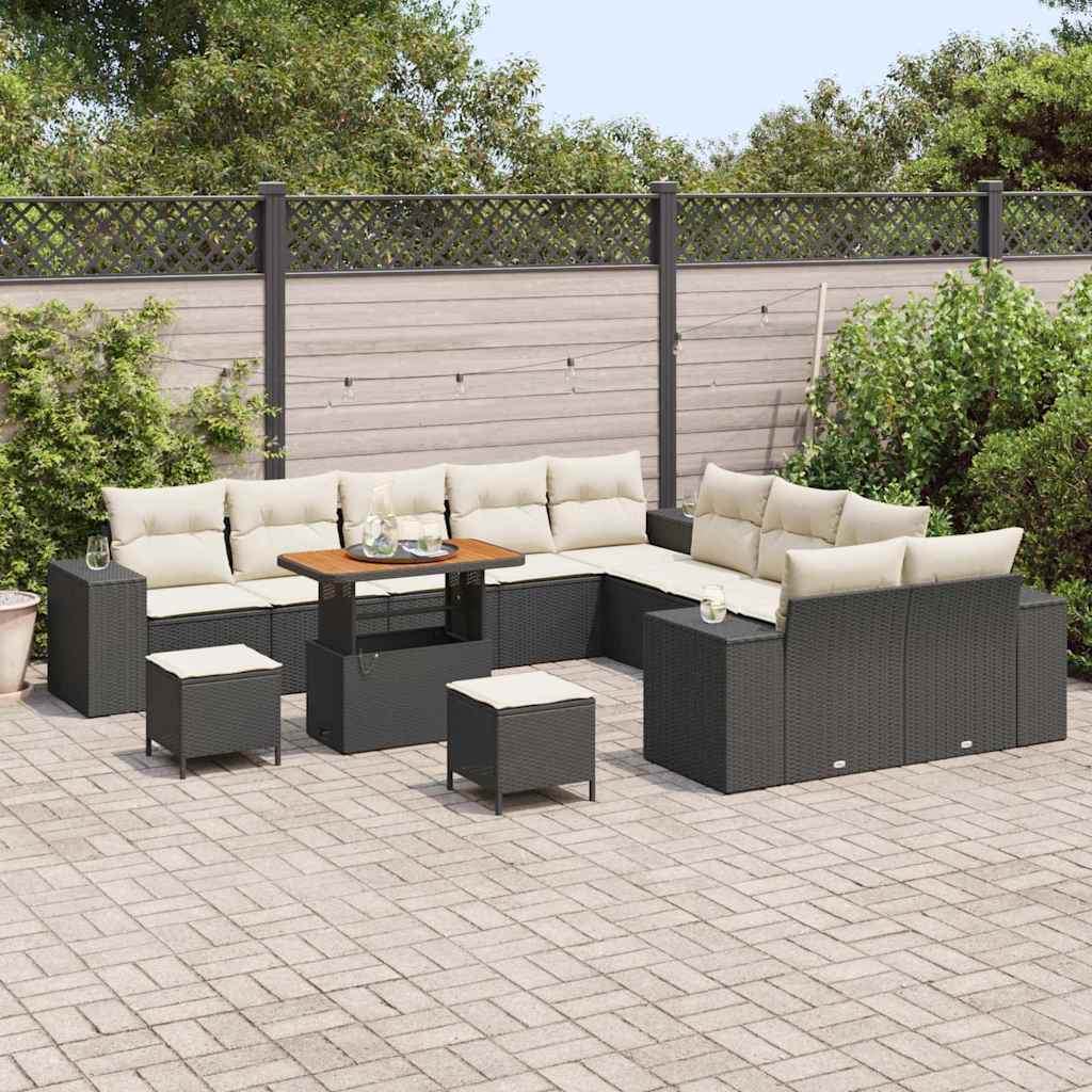 Tuin Sofa Set met kussen 13 pcs Zwart en Crème poly rattan is nu te koop bij PeponiXL, paradijselijk wonen!