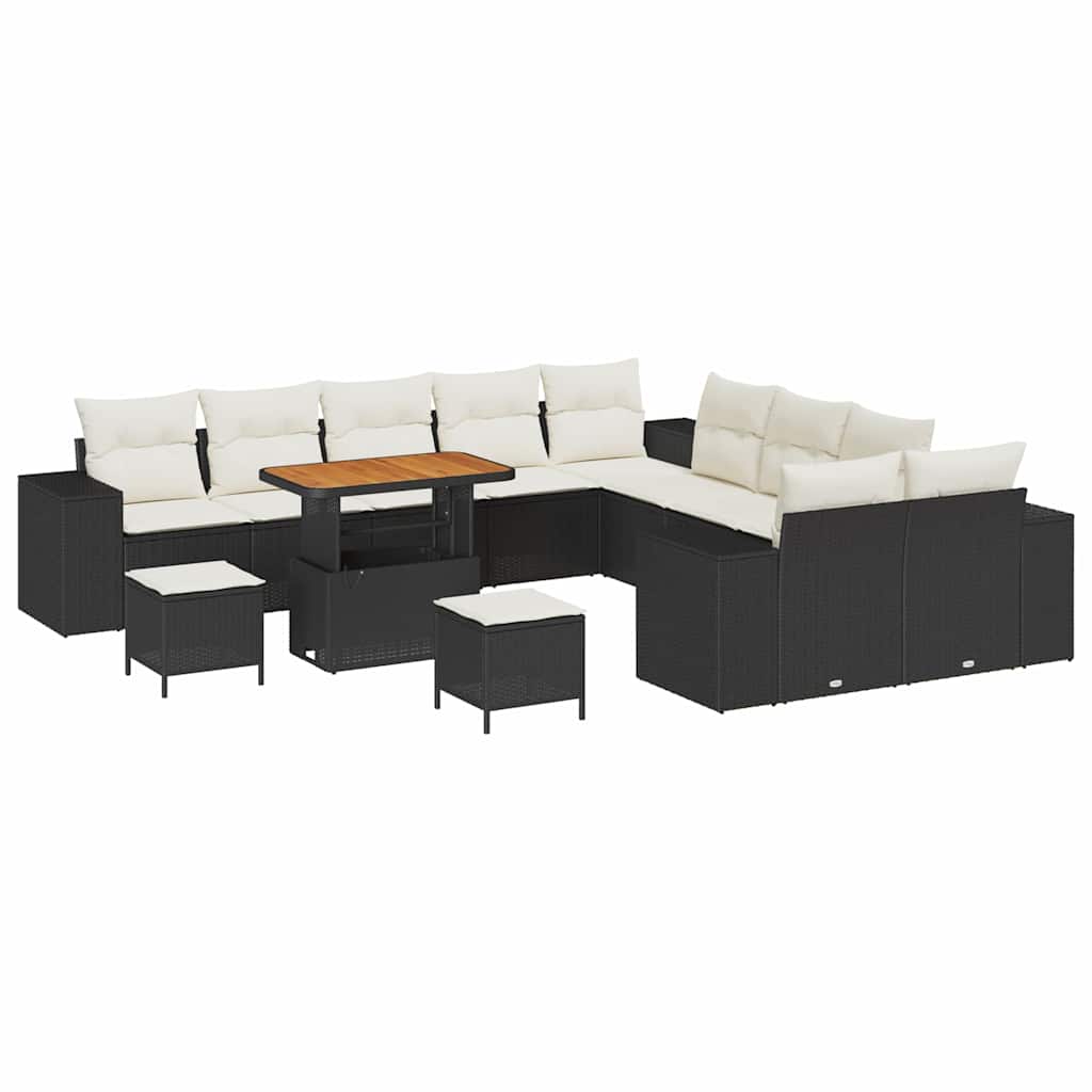Tuin Sofa Set met kussen 13 pcs Zwart en Crème poly rattan is nu te koop bij PeponiXL, paradijselijk wonen!
