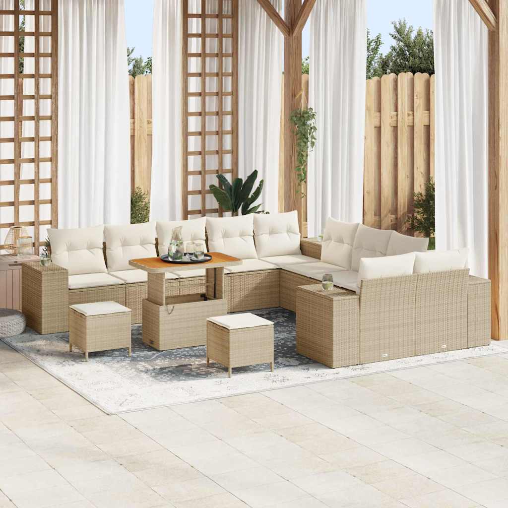 Tuin Sofa Set met kussen 13 pcs Beige en Crème poly rattan is nu te koop bij PeponiXL, paradijselijk wonen!