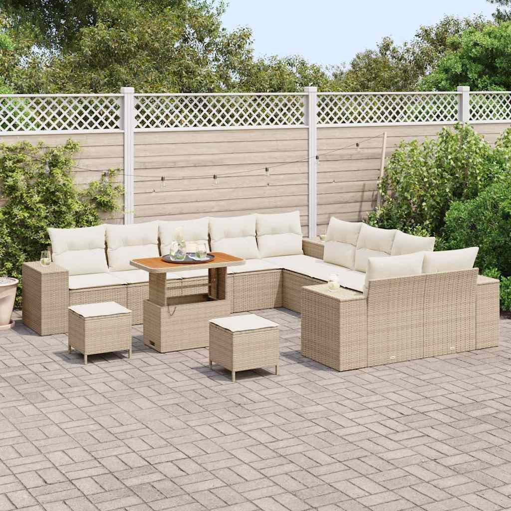 Tuin Sofa Set met kussen 13 pcs Beige en Crème poly rattan is nu te koop bij PeponiXL, paradijselijk wonen!
