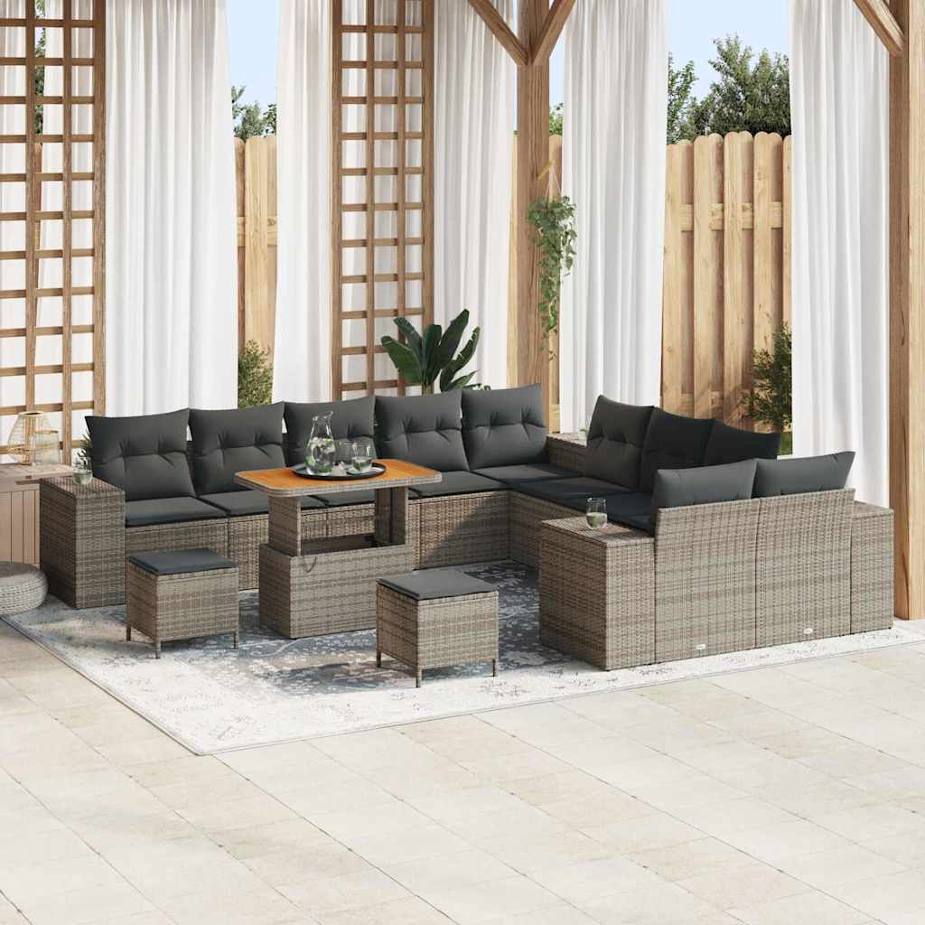 Tuin Sofa Set met kussen 13 pcs Grijs poly rattan is nu te koop bij PeponiXL, paradijselijk wonen!
