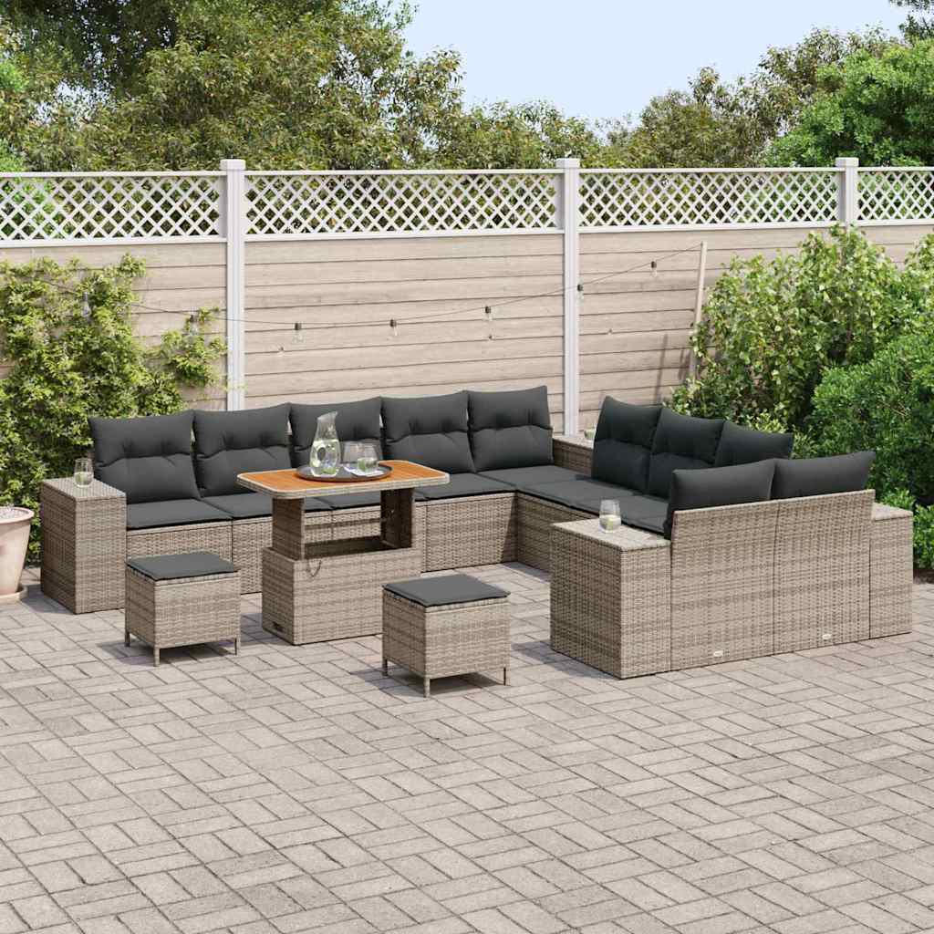Tuin Sofa Set met kussen 13 pcs Grijs poly rattan is nu te koop bij PeponiXL, paradijselijk wonen!