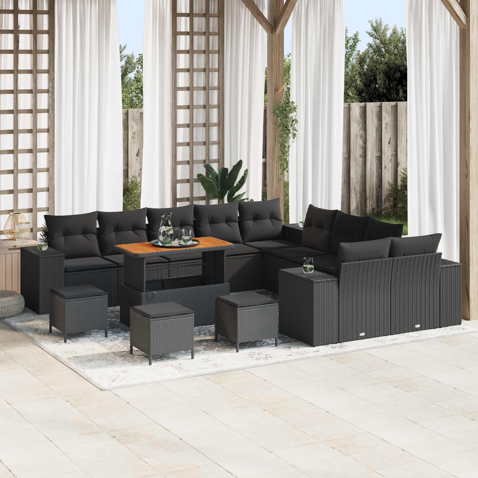 Tuin Sofa Set met kussen 14 pcs Zwart poly rattan is nu te koop bij PeponiXL, paradijselijk wonen!