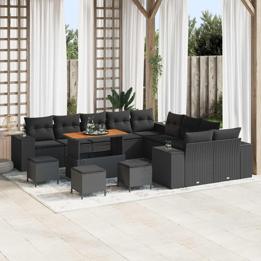 Tuin Sofa Set met kussen 14 pcs Zwart poly rattan is nu te koop bij PeponiXL, paradijselijk wonen!