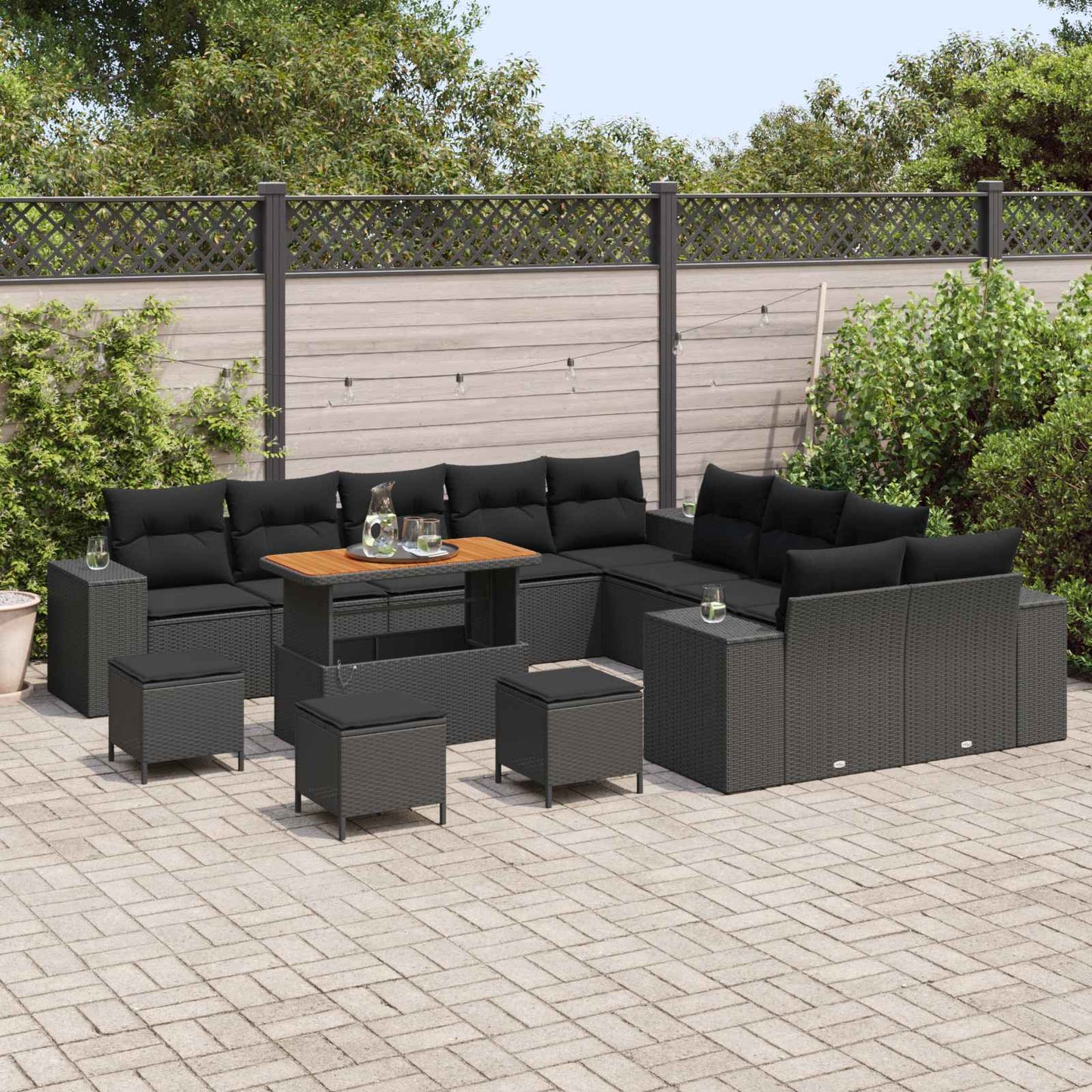 Tuin Sofa Set met kussen 14 pcs Zwart poly rattan is nu te koop bij PeponiXL, paradijselijk wonen!