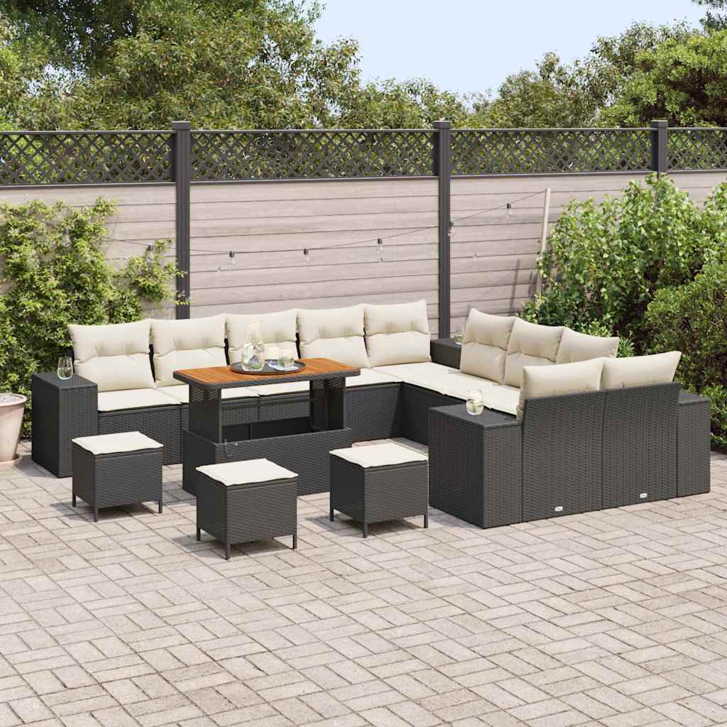 Tuin Sofa Set met kussen 14 pcs Zwart en Crème poly rattan is nu te koop bij PeponiXL, paradijselijk wonen!