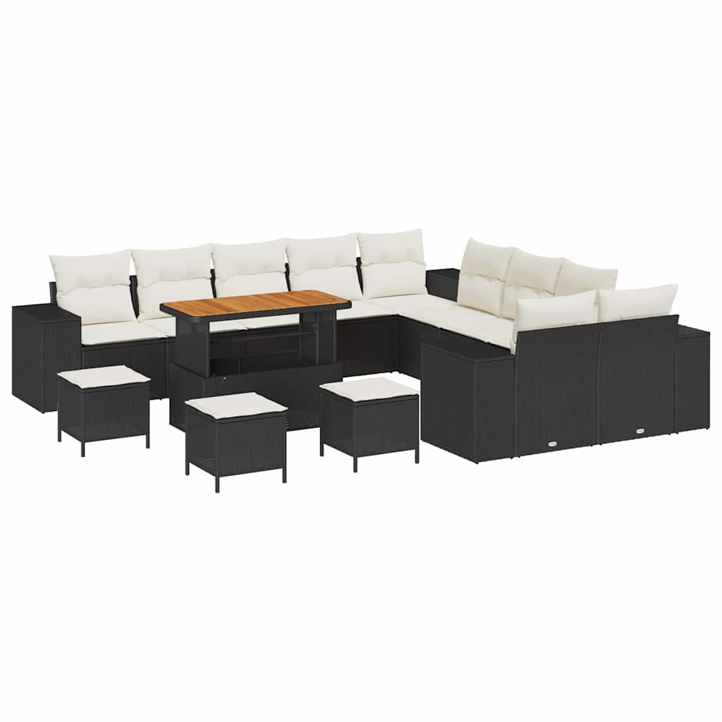 Tuin Sofa Set met kussen 14 pcs Zwart en Crème poly rattan is nu te koop bij PeponiXL, paradijselijk wonen!