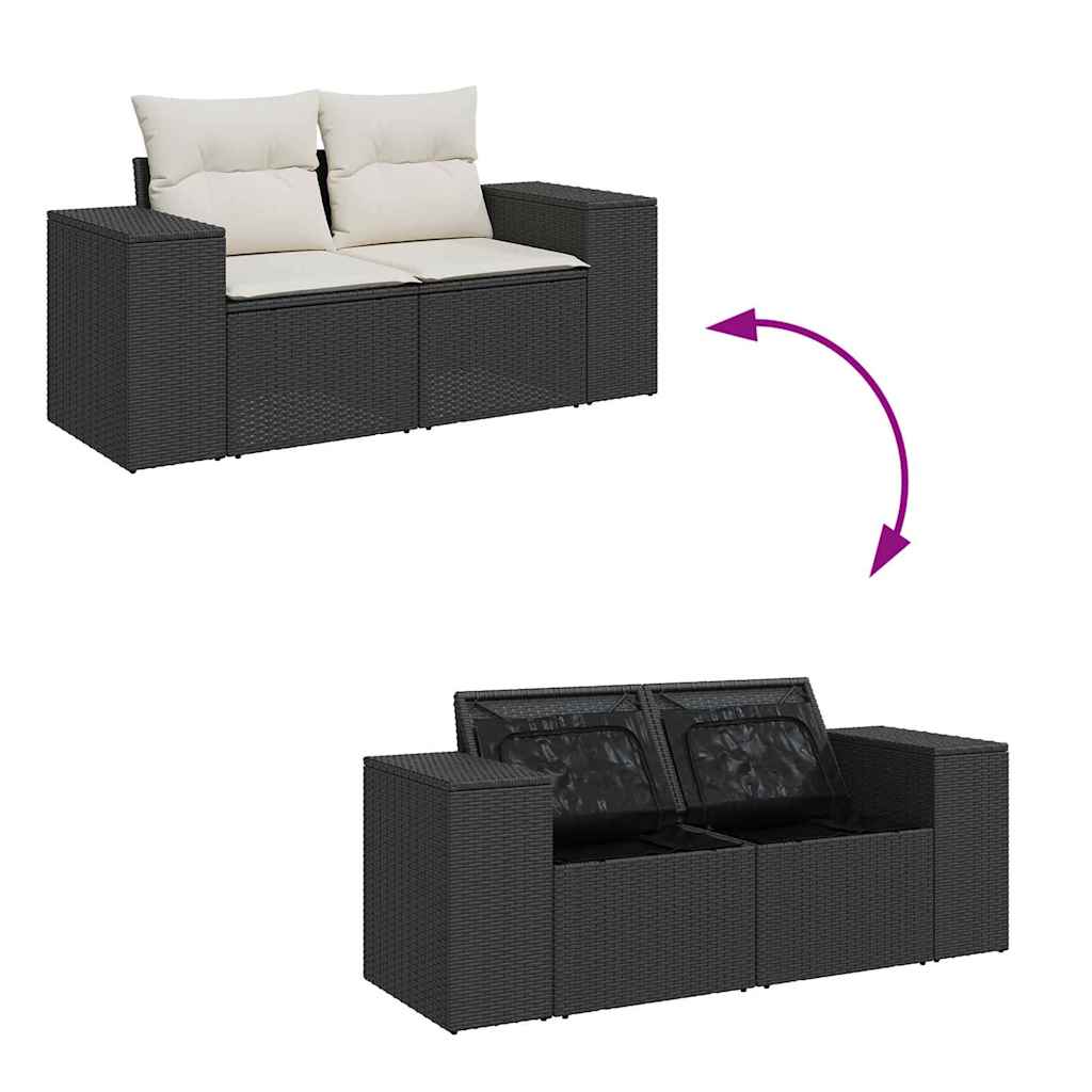 Tuin Sofa Set met kussen 14 pcs Zwart en Crème poly rattan is nu te koop bij PeponiXL, paradijselijk wonen!