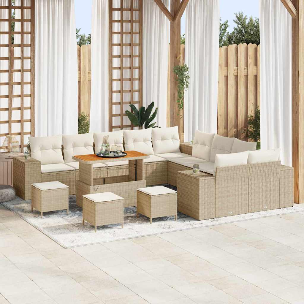 Tuin Sofa Set met kussen 14 pcs Beige en Crème poly rattan is nu te koop bij PeponiXL, paradijselijk wonen!