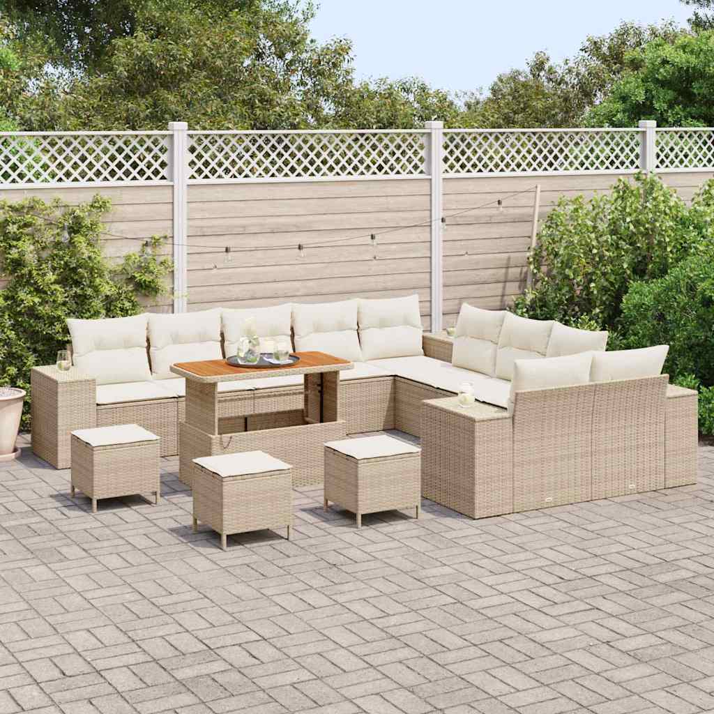 Tuin Sofa Set met kussen 14 pcs Beige en Crème poly rattan is nu te koop bij PeponiXL, paradijselijk wonen!