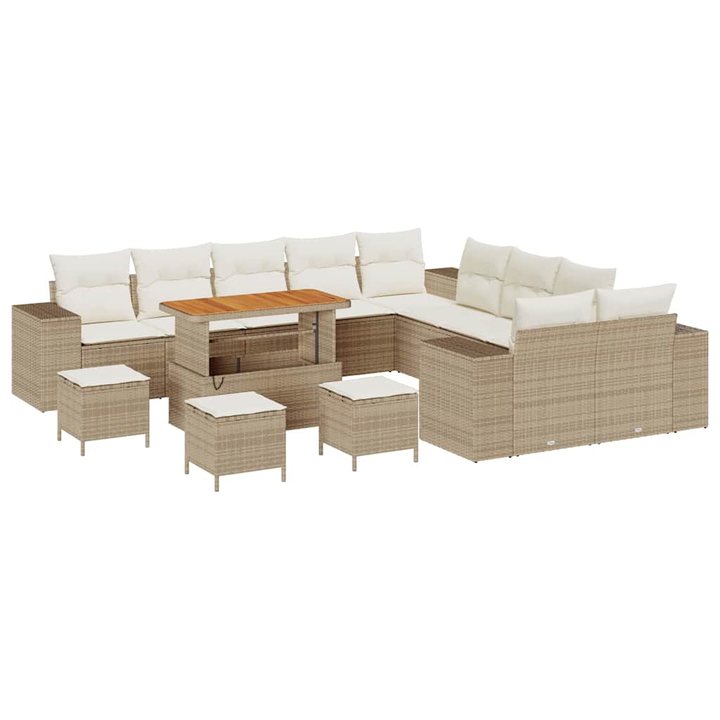 Tuin Sofa Set met kussen 14 pcs Beige en Crème poly rattan is nu te koop bij PeponiXL, paradijselijk wonen!