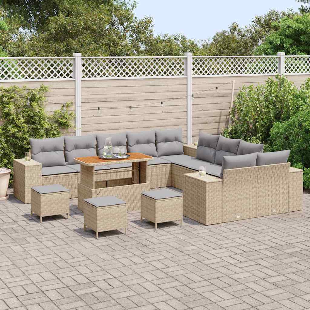Tuin Sofa Set 14 pcs Beige en Licht Grijs poly rattan is nu te koop bij PeponiXL, paradijselijk wonen!